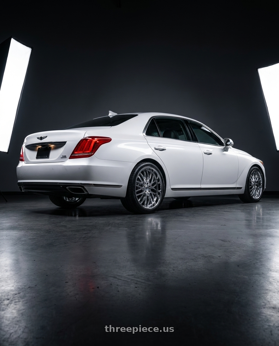 2018 genesis g90 ultimate with TSW SNETTERTON 5X114.3 20X8.5 +20 CHROME wheels rear three quarter view square tires