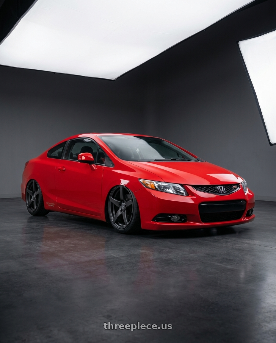 2011 Honda Civic Si with Forgestar CF5 5x114.3 18x10 +42 Satin Black wheels front three quarter view stanced stance