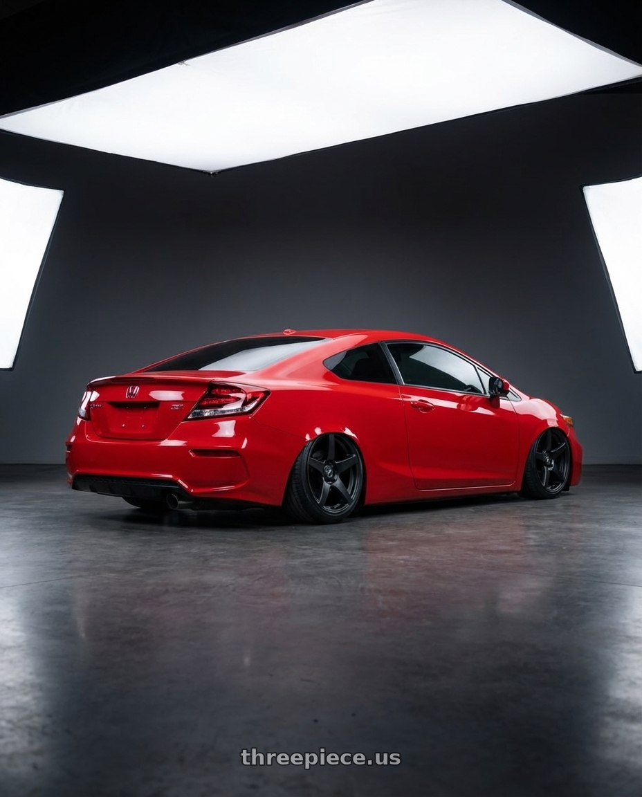 2011 Honda Civic Si with Forgestar CF5 5x114.3 18x10 +42 Satin Black wheels rear three quarter view slight stretch tires