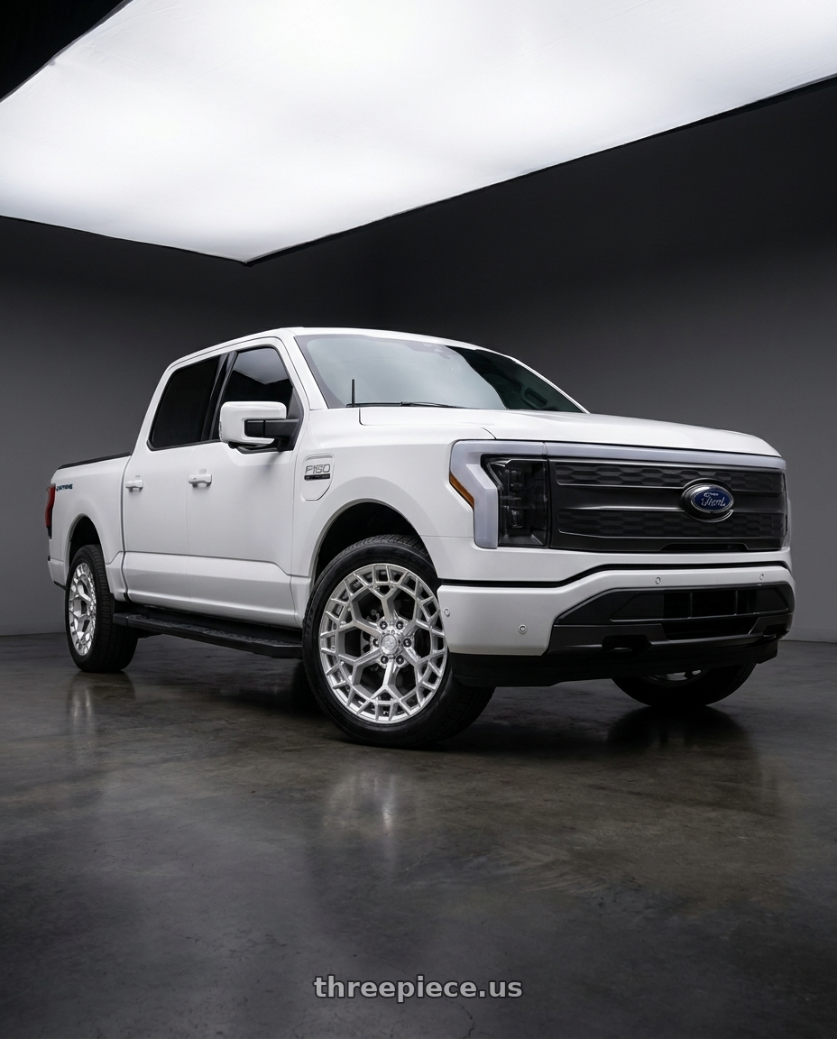 2022 Ford F150 Lightning with Fuel 1PC CHARGER 6x135 22x9.5 +18 Gloss Silver W/ Machined Face wheels