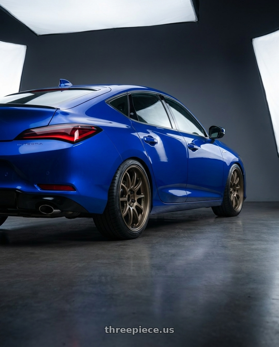 2023 Acura integra aspec with Work Emotion D9r 5x100 19x9.5 +38 Matte Bronze wheels rear three quarter view slight stretch tires