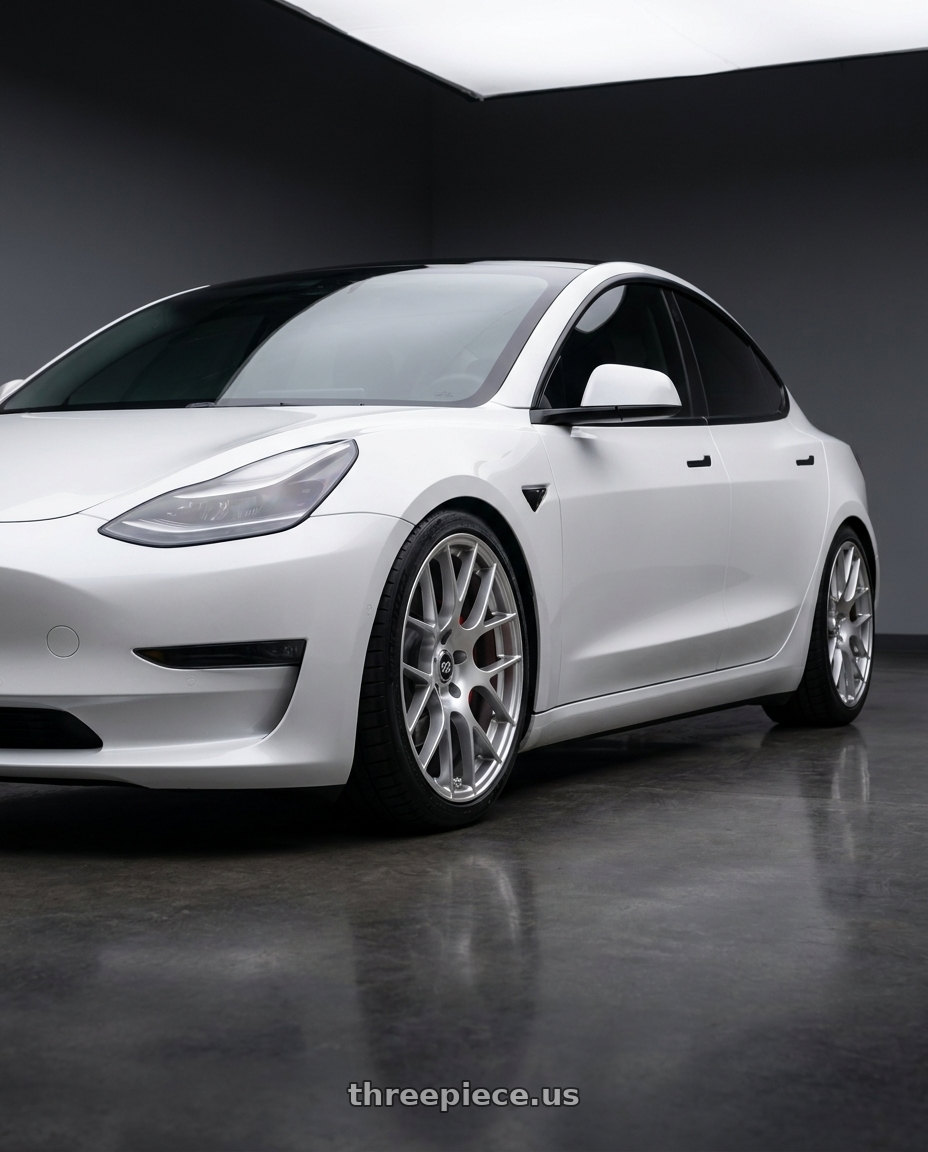 2022 Tesla Model 3 with Enkei Raijin 5x114.3 19x8.5+35 Hyper Silver wheels