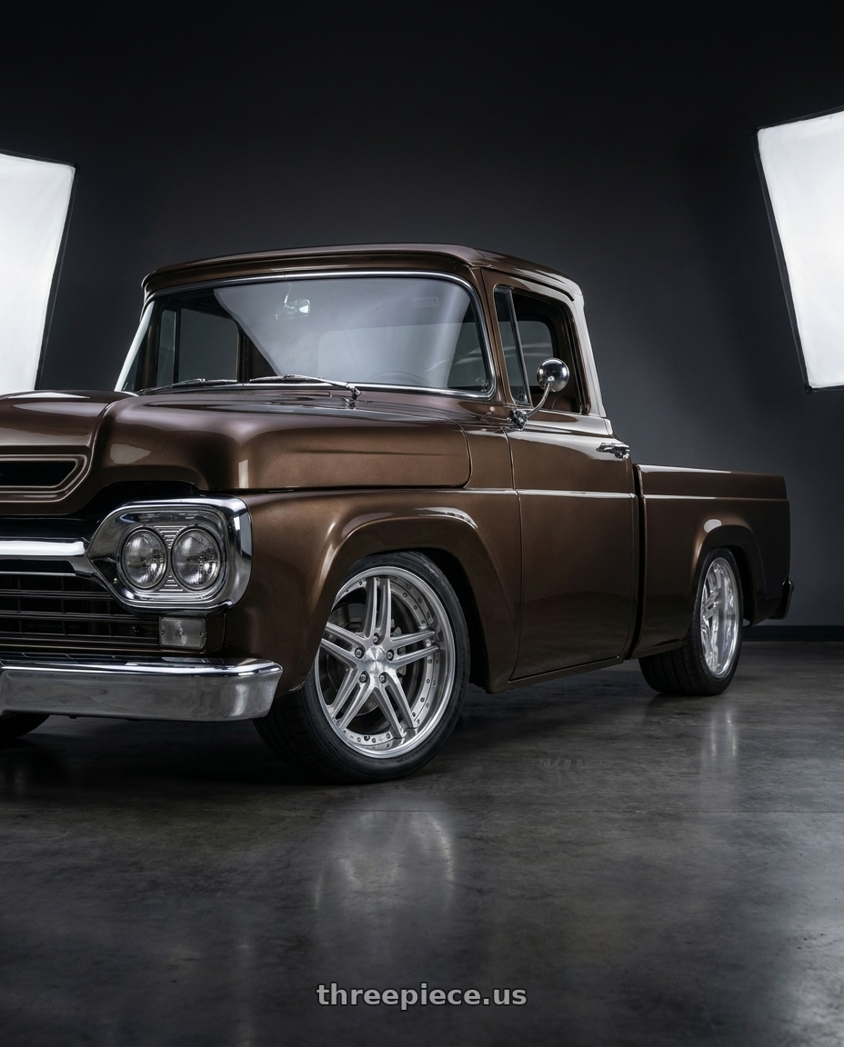 1960 ford f100 with Work Gnosis Gr205 5x114.3 19x9.5+45 A Disk Brush Silver Clear wheels