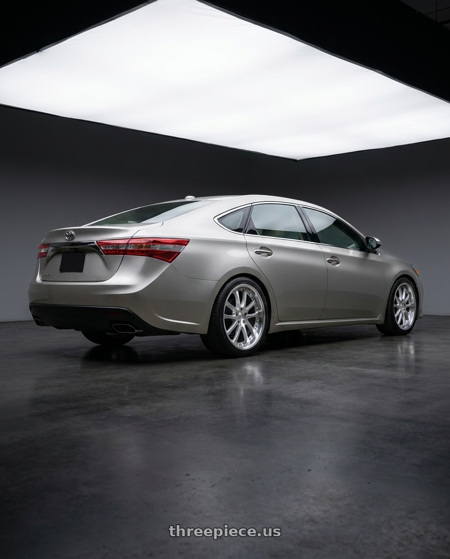 2013 toyota avalon with Vors AR5 5x114.3 17x9 +30 Silver Machine Face Lip Chrome Rivet wheels rear three quarter view square tires