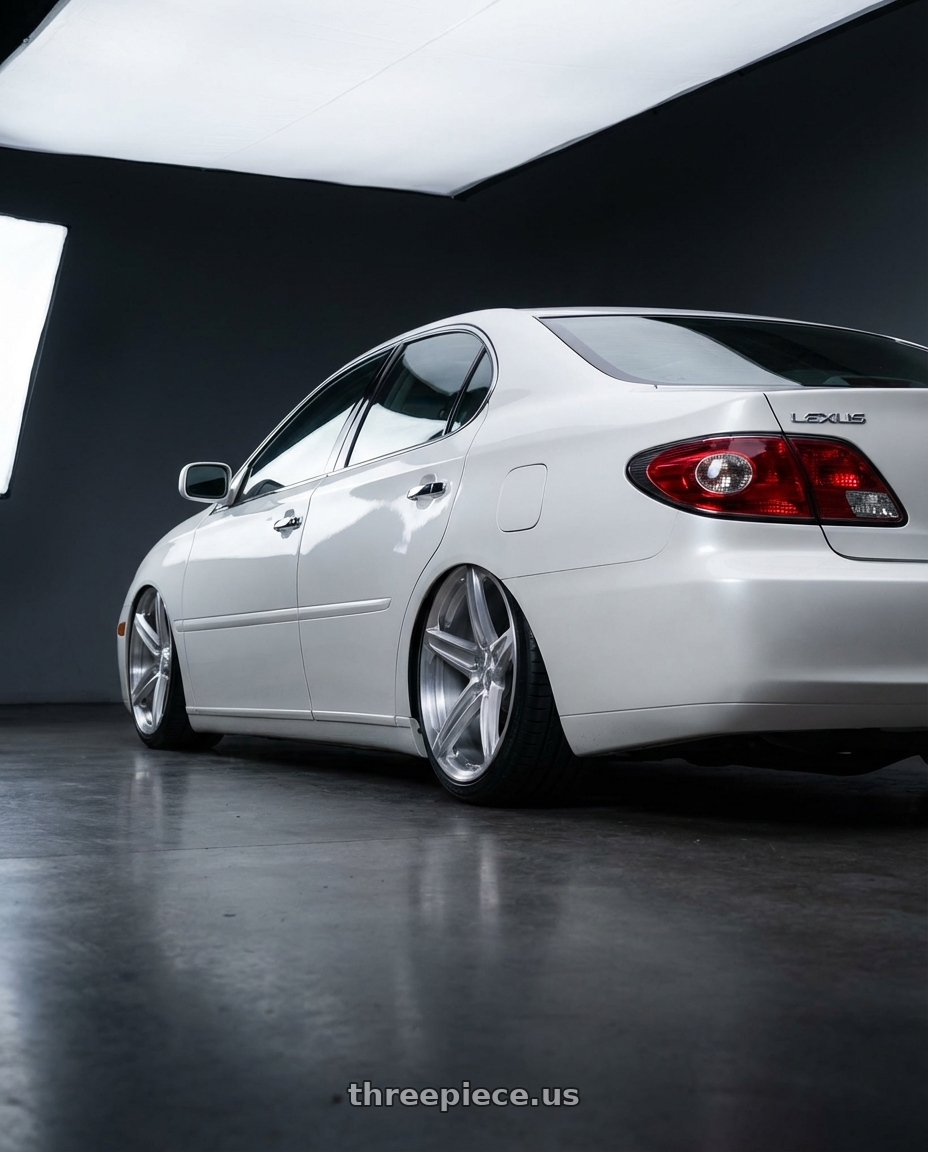 2005 lexus es330 with MRR Forged F23 5x120 19x8.5  +38 Brushed Clear fit Corvette C8 ( rear: FF2320A152048R-BC ) wheels rear three quarter view square tires