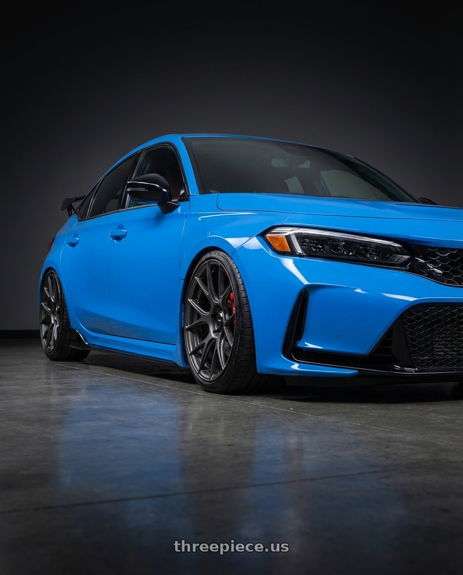 2020 Honda Civic Type R with Konig Ampliform 5x120 19x10+28 Dark Metallic Graphite wheels front three quarter view stanced stance