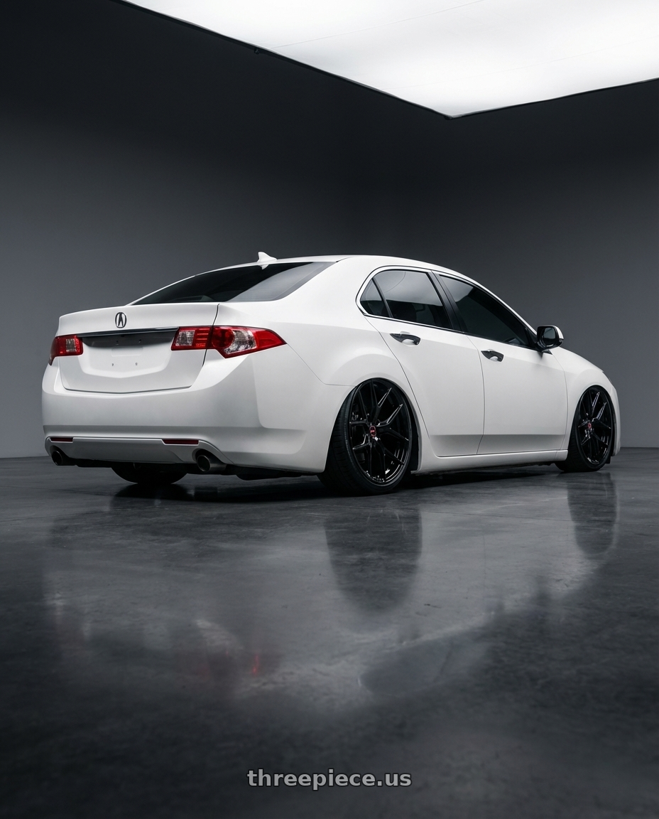 2013 Acura TSX with Vossen HF-5 19x9.5 / 5x114.3 / ET40 / Deep Face / 73.1 - Gloss Black Wheel - HF5-9N63 wheels rear three quarter view slight stretch tires
