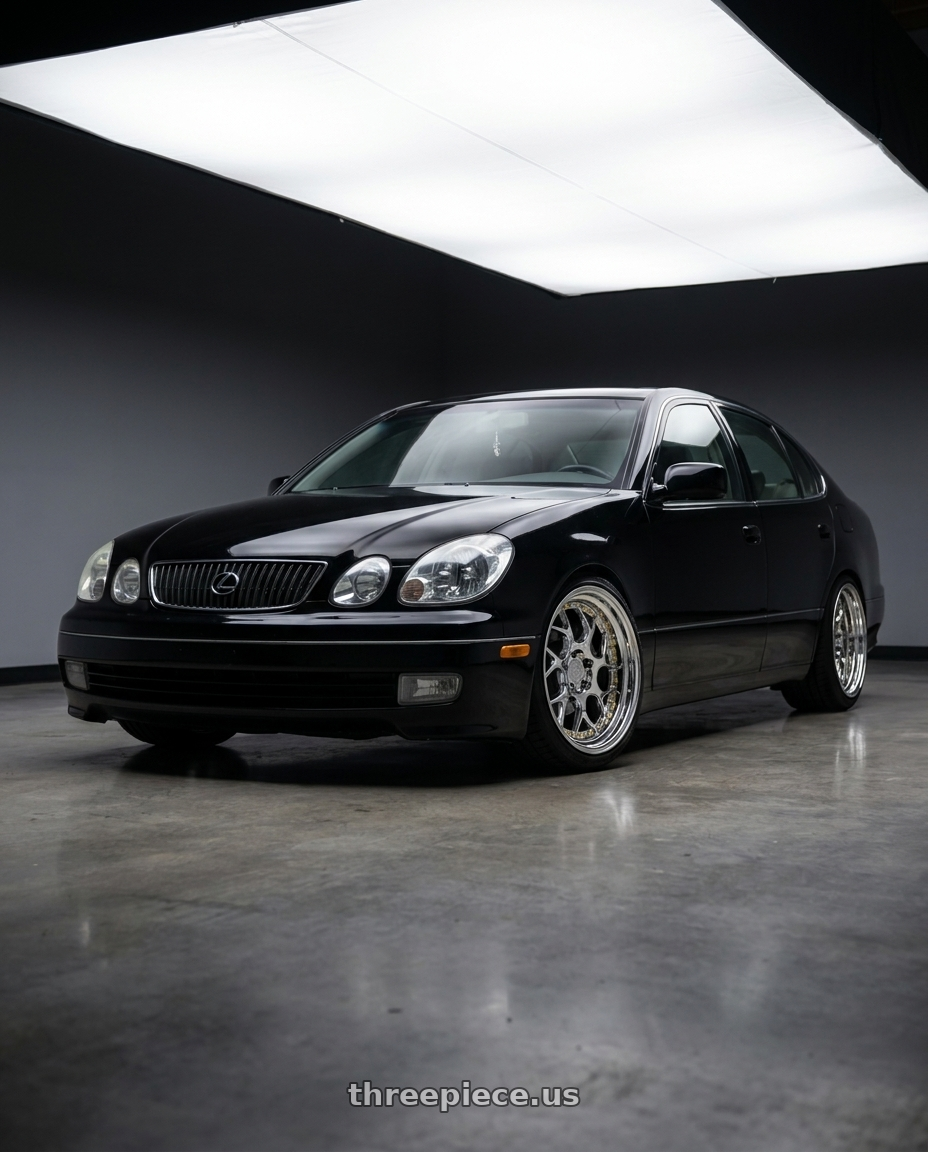2001 Lexus GS300 with Aodhan DS01 5x114.3 18x8.5+35 Vacuum Chrome W/ Gold Rivets wheels