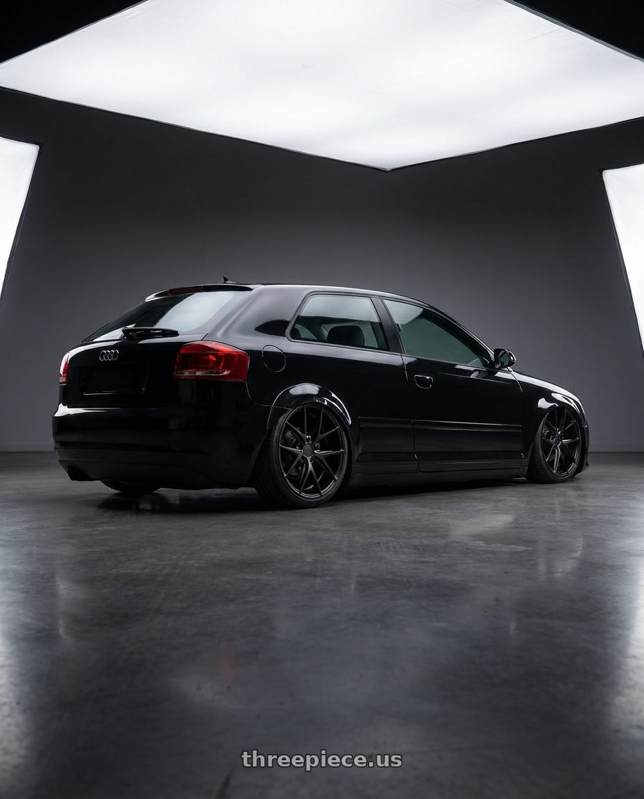 2012 Audi A3 8P with Niche 1PC M117 MISANO 5X112 18X8 +30 MATTE BLACK wheels rear three quarter view slight stretch tires