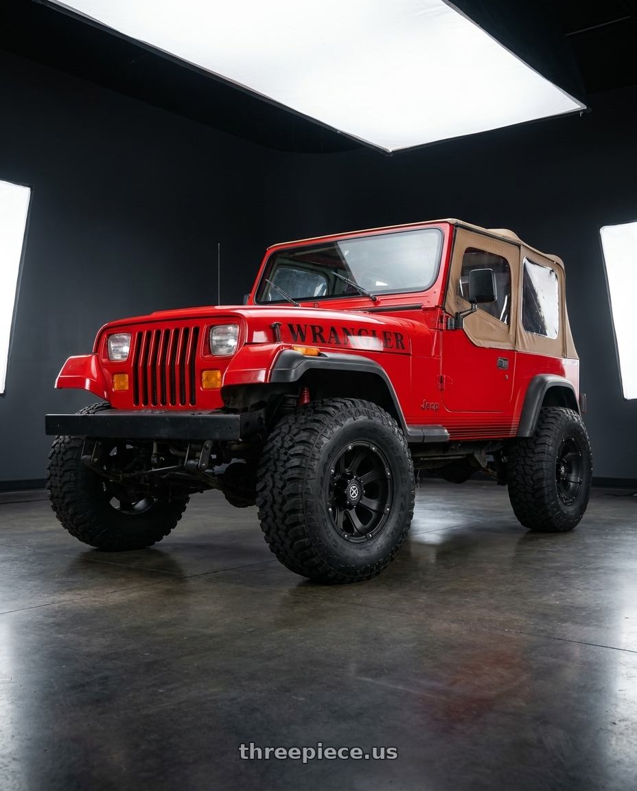 1989 Jeep Wrangler with ATX Series AX188 LEDGE 5X114.3 15X8 -19 TEXTURED BLACK wheels