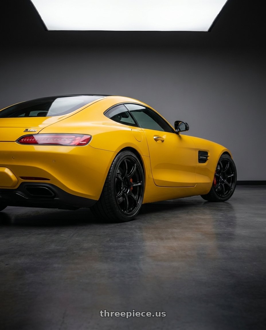 2019 Mercedes-Benz AMG GT with Advan RGIII 5x112 19x8.5+45 Gloss Black wheels rear three quarter view square tires