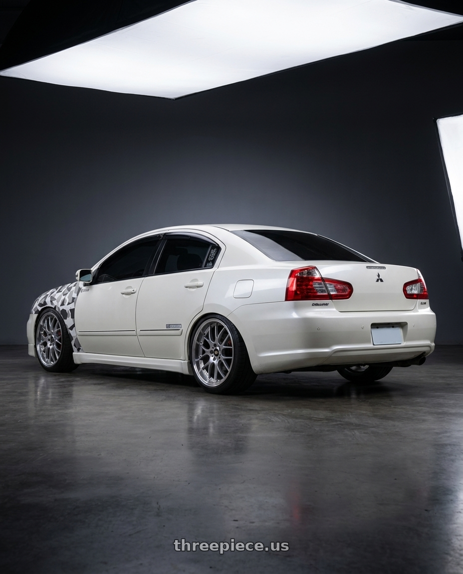 2007 Mitsubishi galant Grunder (Taiwan version) white color  with BBS RS-GT 5x114.3 19x10.0+40 Diamond Silver wheels rear three quarter view slight stretch tires