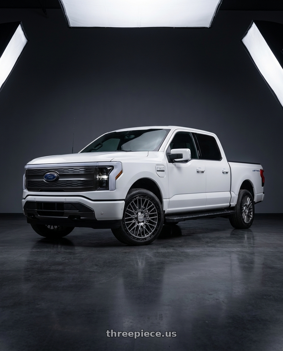 2022 Ford F150 Lightning with RTX Vice 6x135 22x9 +18 Gloss Gunmetal Black Lip wheels
