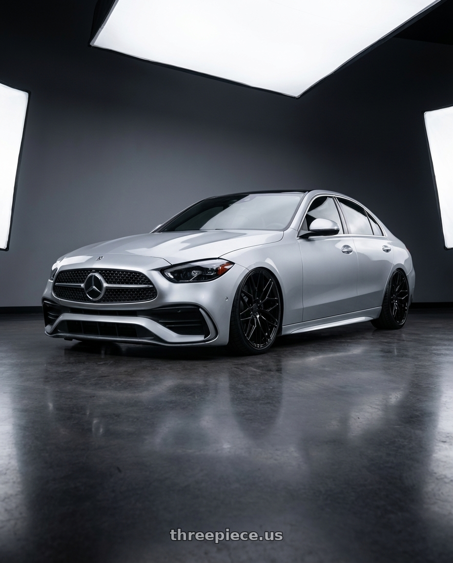 2022 Mercedes-Benz C-Class W206 with Avant Garde Wheels M520R 5X112 19x9.5 +40 Gloss Black wheels front three quarter view stanced stance