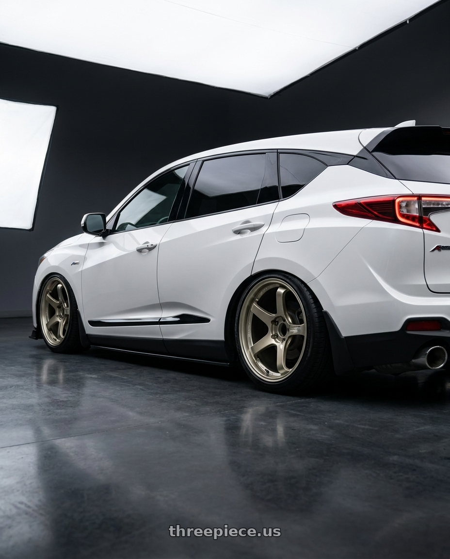 2021 ACURA RDX ASPEC WHITE with Advan Racing GT BEYOND 5x114.3 20x10.5 +24 RACING SAND METALLIC wheels rear three quarter view square tires