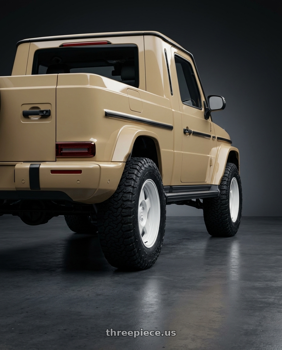 2026 Mercedes-Benz G350d Chassis Cab with fifteen52 ANALOG HD 5x120 17x8.0 +25 CLASSIC WHITE (GLOSS WHITE) wheels rear three quarter view meaty tires