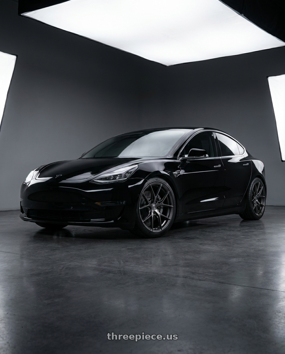 2019 tesla model 3 performance black with chrome delete with Avant Garde Wheels M580R 5X120 20x9 +38 Dark Graphite Metallic wheels