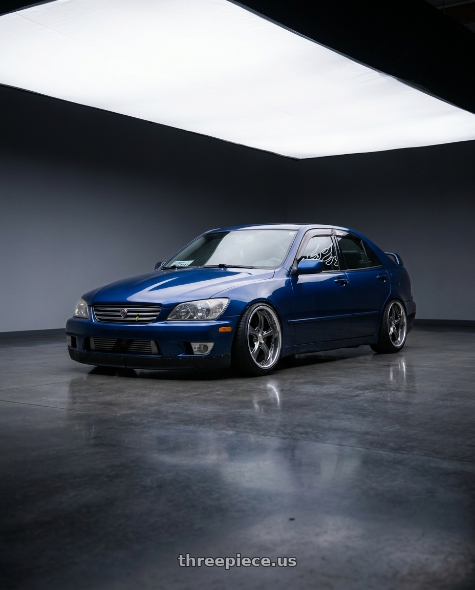 2002 Lexus is300 blue with Work Wheels VS-KF 5x114.3 18x9+40 Brilliant Silver Black A Disk FULL REVERSE wheels