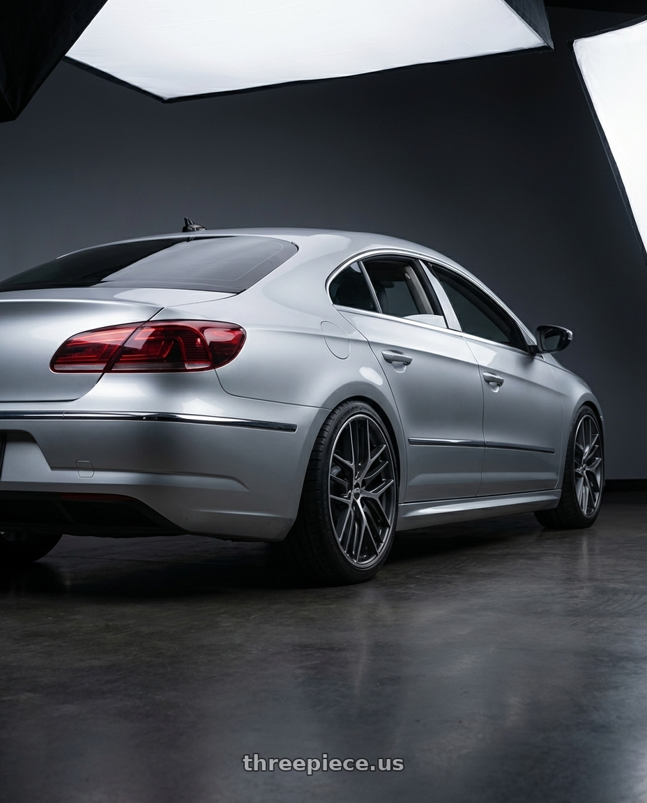 2015 Volkswagen CC with BBS CC-R 5x112 19x8.5+30 Graphite w/ Diamond Cut Face wheels rear three quarter view square tires