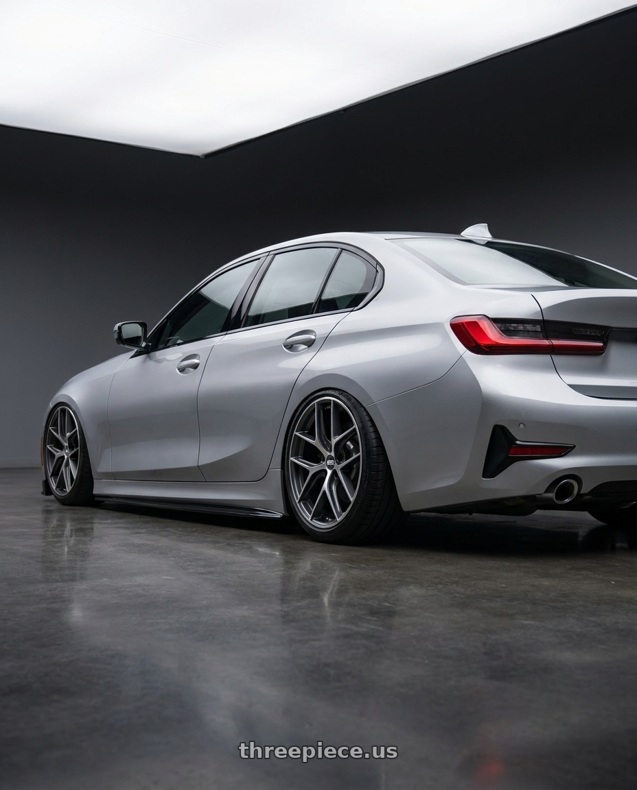 2023 BMW 3 Series G20 with BBS CC-R 5x112 19x8.5+30 Graphite w/ Diamond Cut Face wheels rear three quarter view slight stretch tires