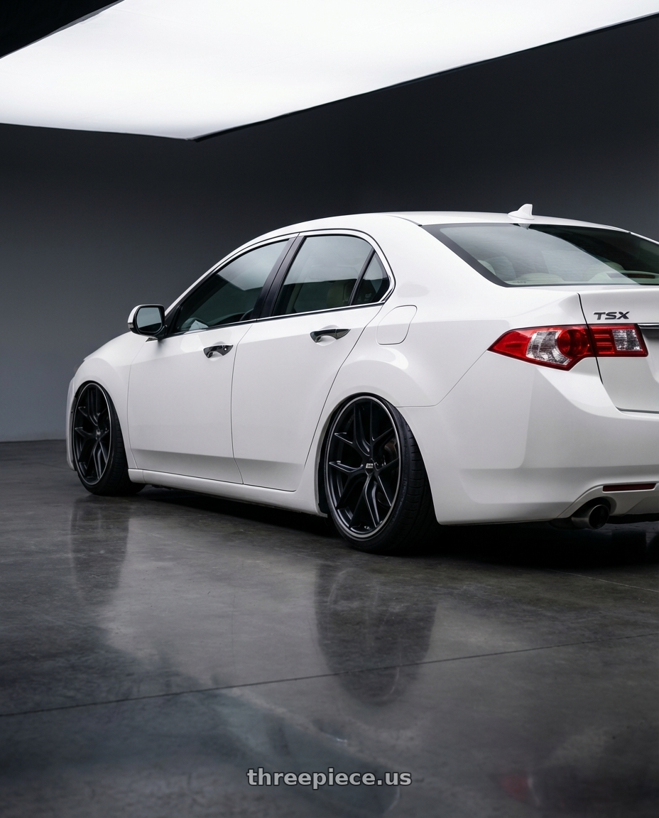 2013 Acura TSX with BBS CC-R 5x114.3 19x8.5+30 Satin Black wheels rear three quarter view slight stretch tires