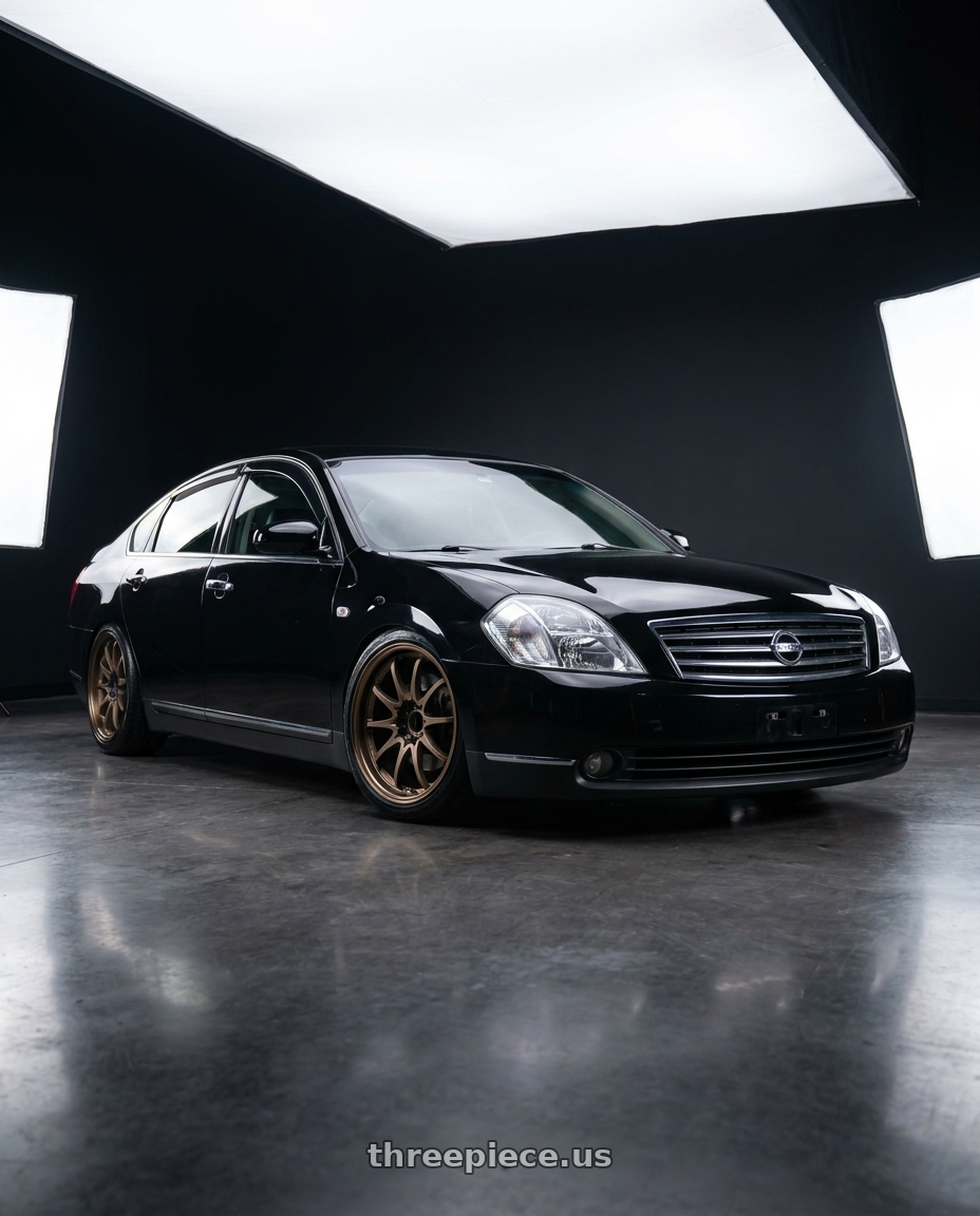 2005 Nissan Teana j31 black with Volk Racing CE28N 5x114.3 18x8.5 +30 BRONZE wheels