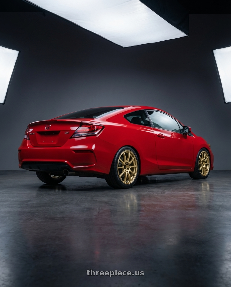 2011 Honda Civic Si with Advan RCIII 5x114.3 17x7+45 Gold wheels rear three quarter view square tires