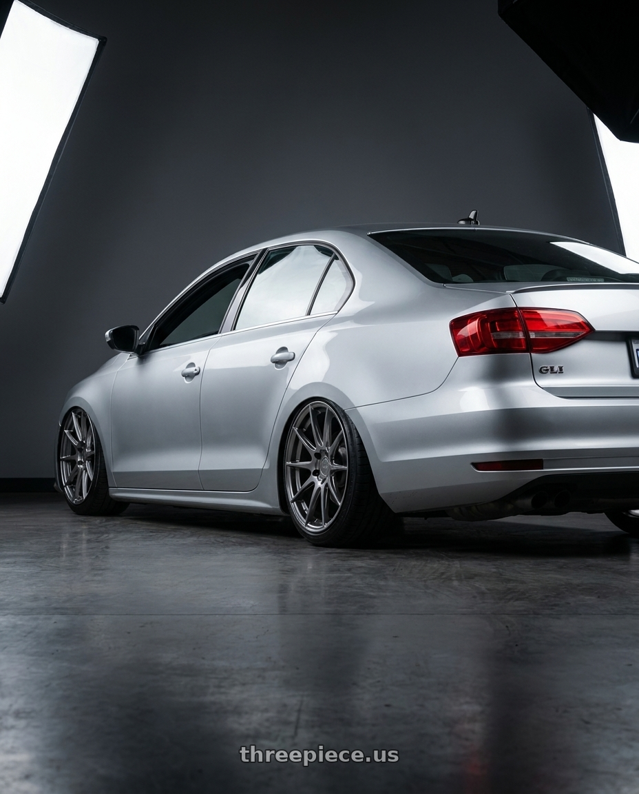 2016 Volkswagen Jetta GLI MK6 with Aodhan AH09 5x112 18x9.5 +35 Hyper Black wheels rear three quarter view slight stretch tires