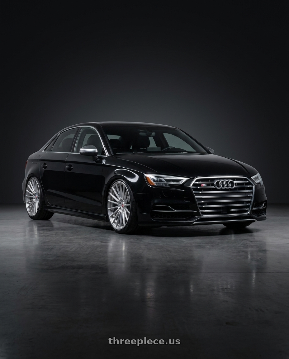 2016 Audi S3 with VOSSEN S17-04 5X112 20x10 +25 BRUSHED LIGHT SMOKE wheels front three quarter view lowered stance