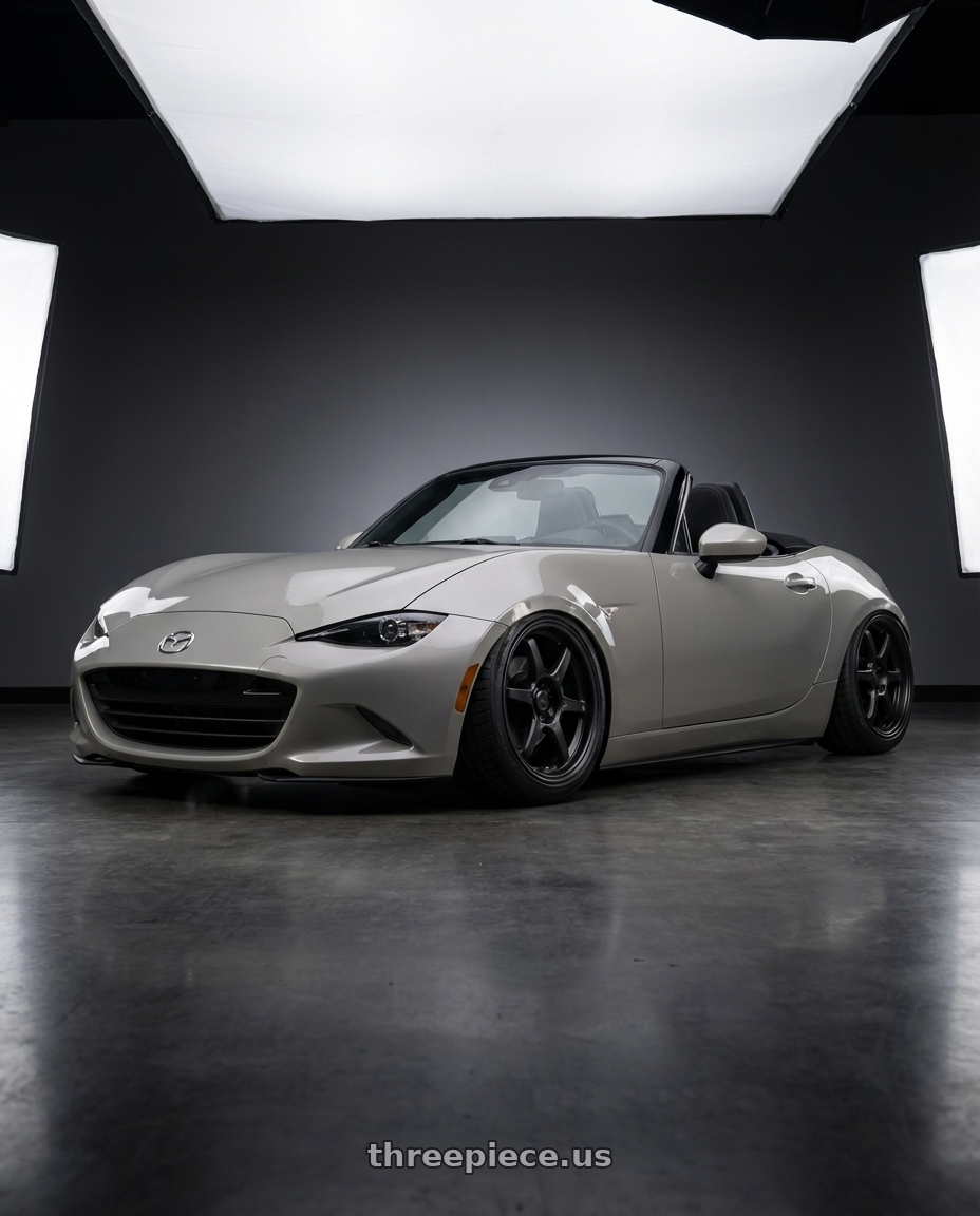 2021 Mazda MX-5 Miata ND with Konig Backbone 5x114.3 17x7.5+45 Matte Black Milling Logo on Spoke wheels