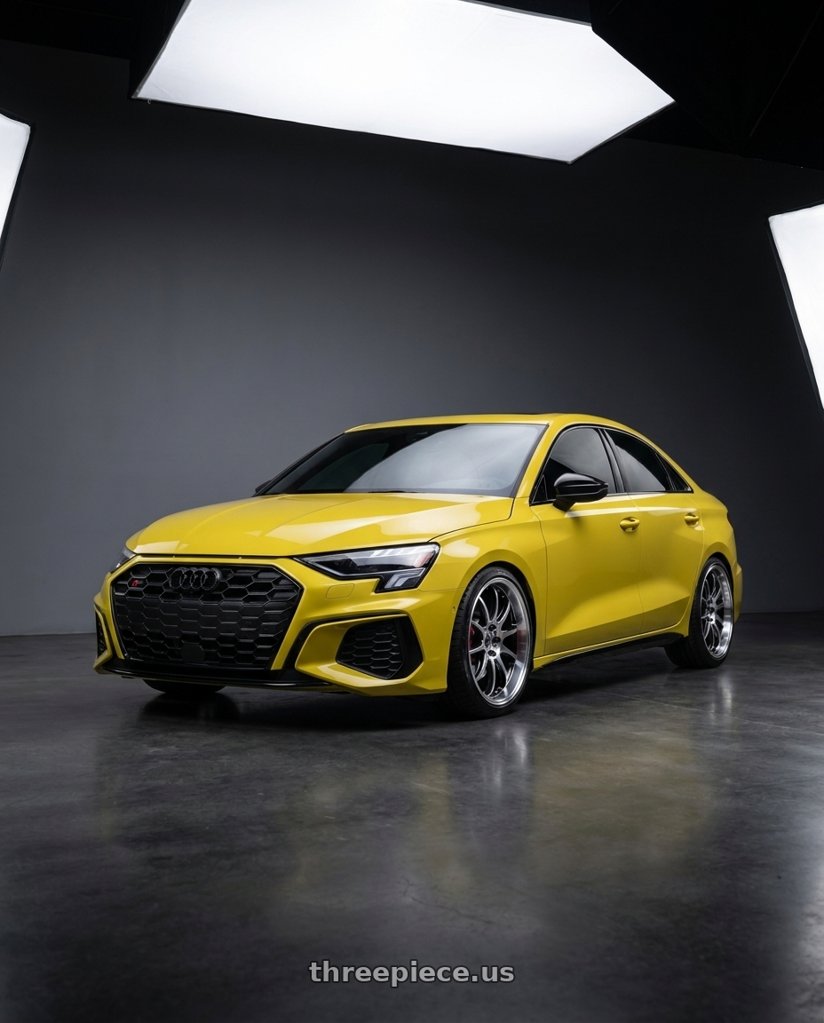 2023 Audi S3 with Work Emotion D9r 5x112 19x8.5 +45 Gt Silver Rim Cut wheels