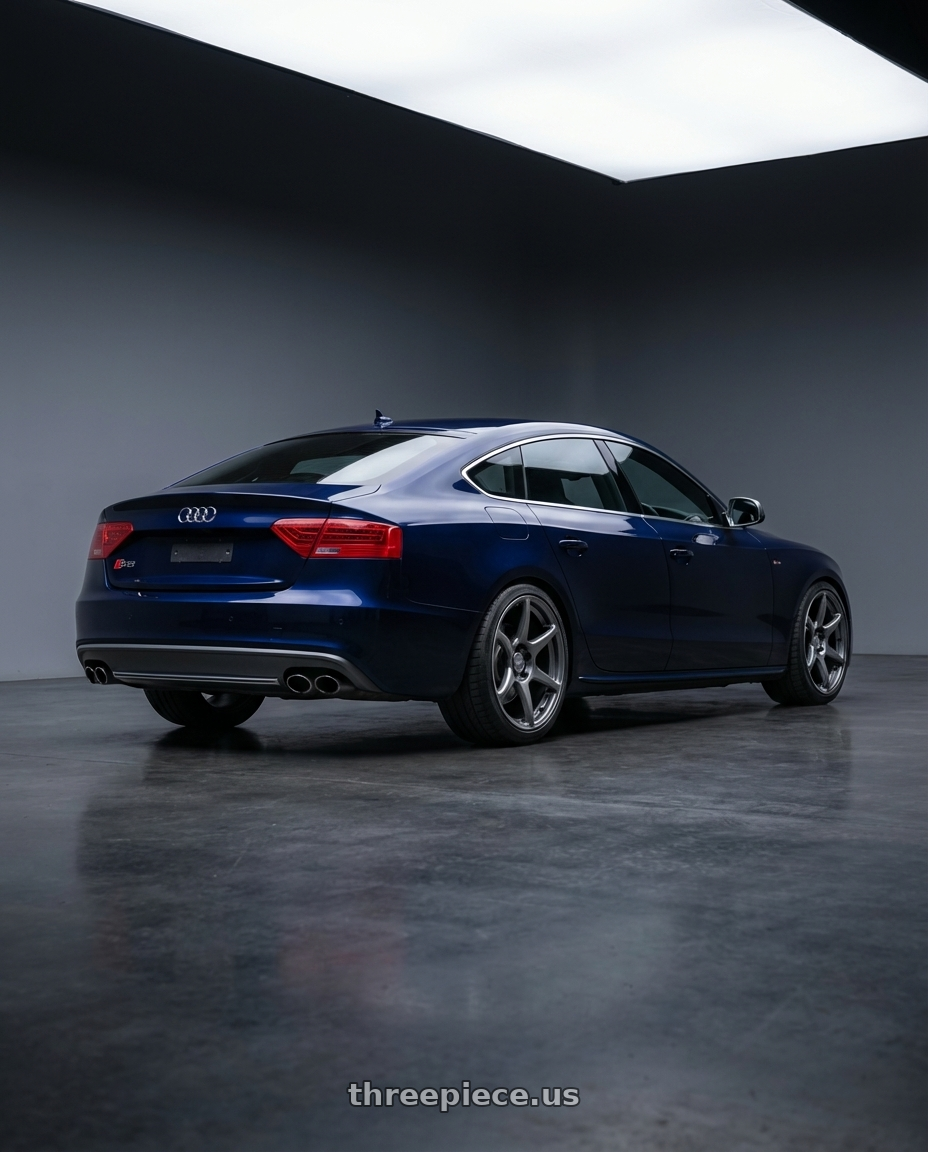 2014 Audi S5 B8 with Kansei K11G Tandem 5X112 19x9.5 22 Gunmetal wheels rear three quarter view square tires