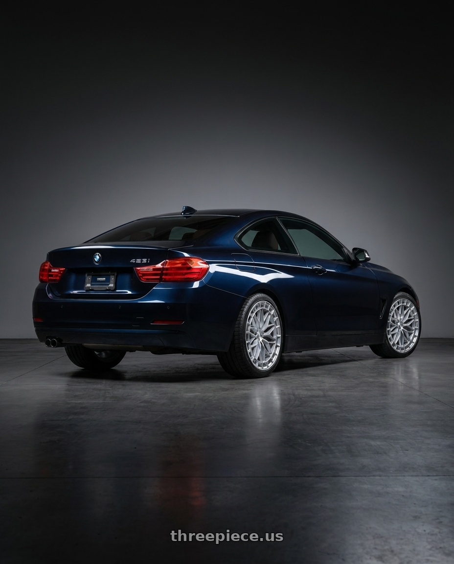 2015 bmw 428i with KATANA RACING KR12 5x120 17x7.5 +40 Glossy Silver Machine Face wheels rear three quarter view square tires