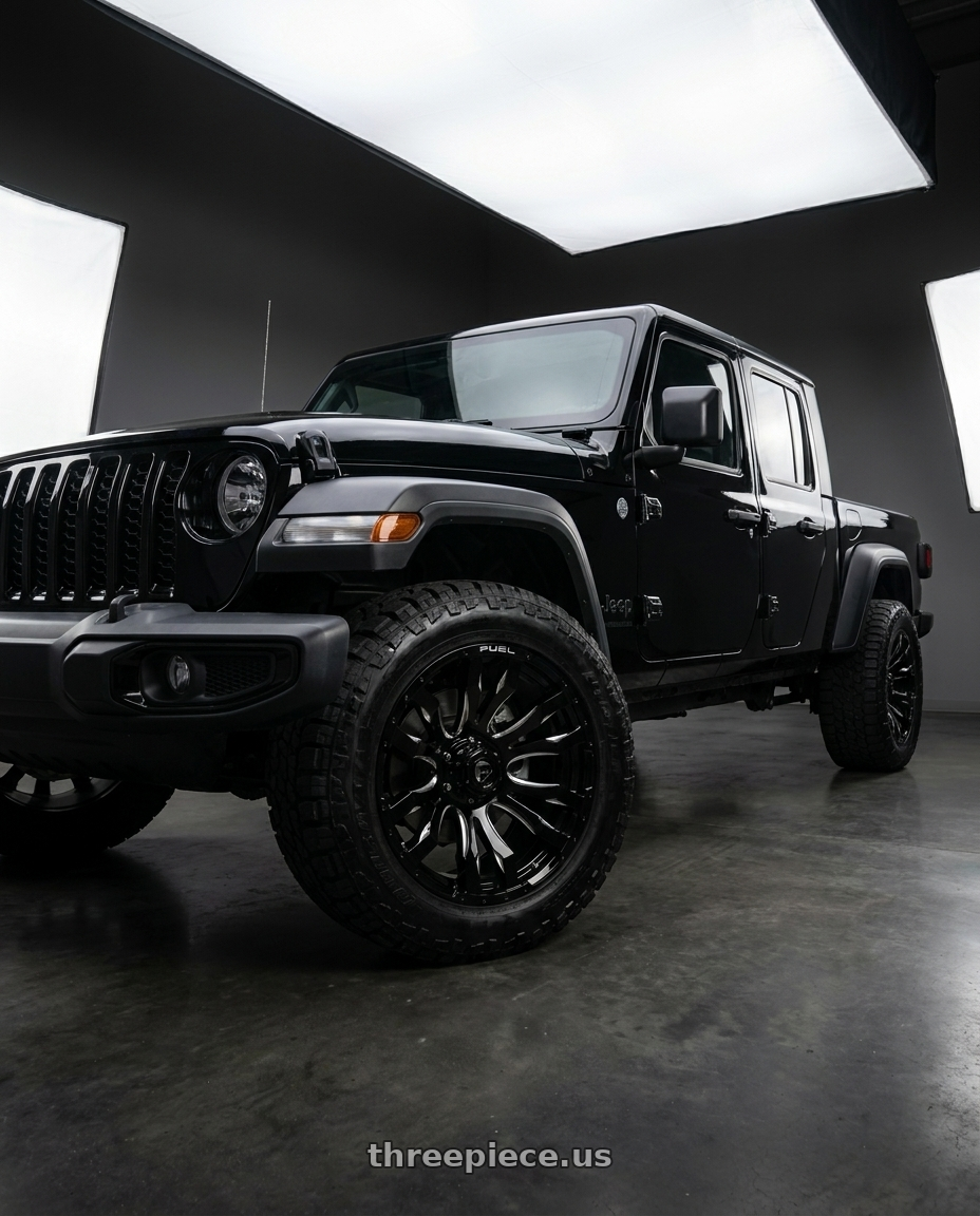 2021 jeep gladiator  with Fuel 1PC D673 BLITZ 5X127 22X12 -44 GLOSS BLACK MILLED wheels