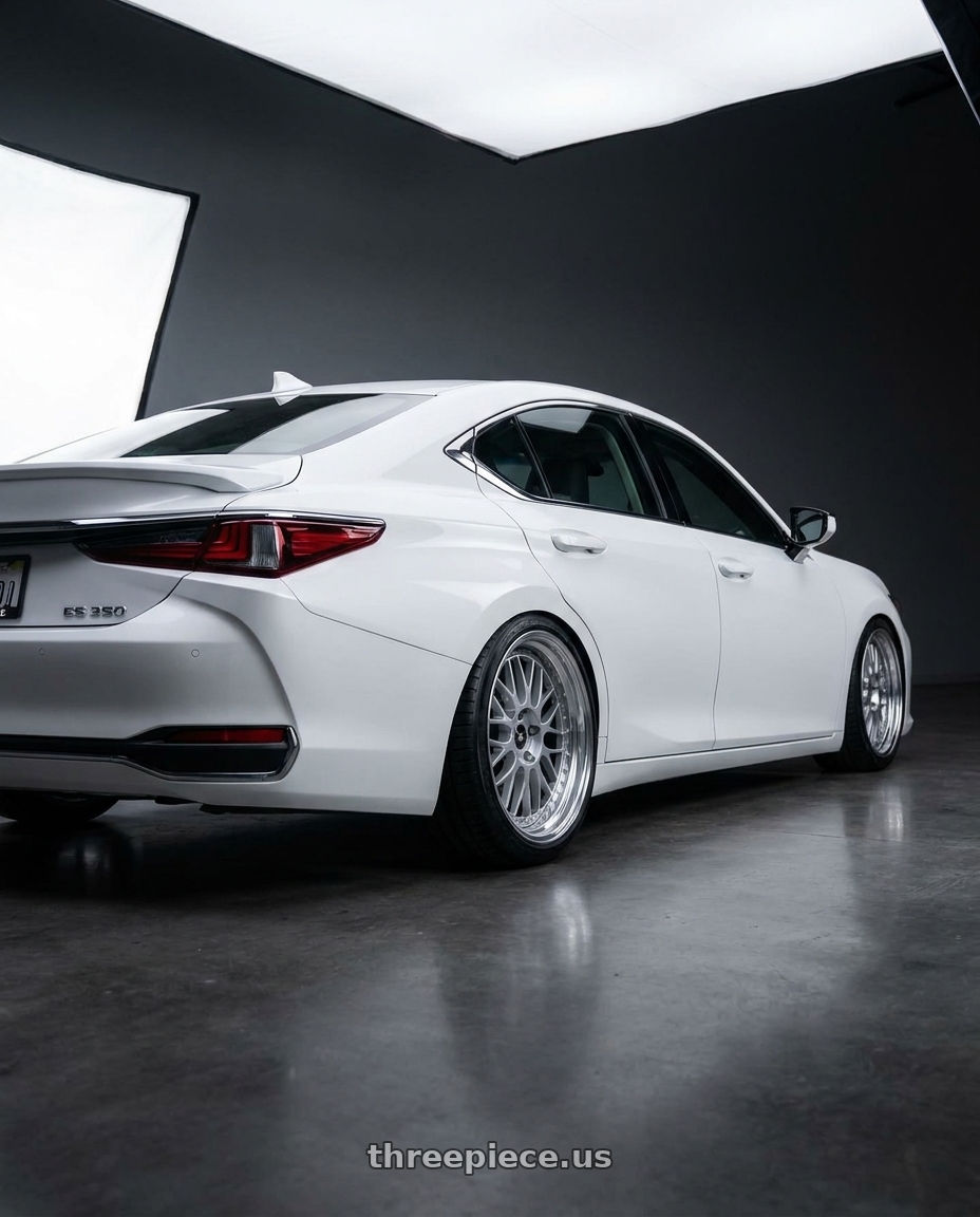 2022 lexus eś 350 with Work Vs-Xx 5x114.3 20x9.5+49 T Disk Light Grey Silver wheels rear three quarter view square tires