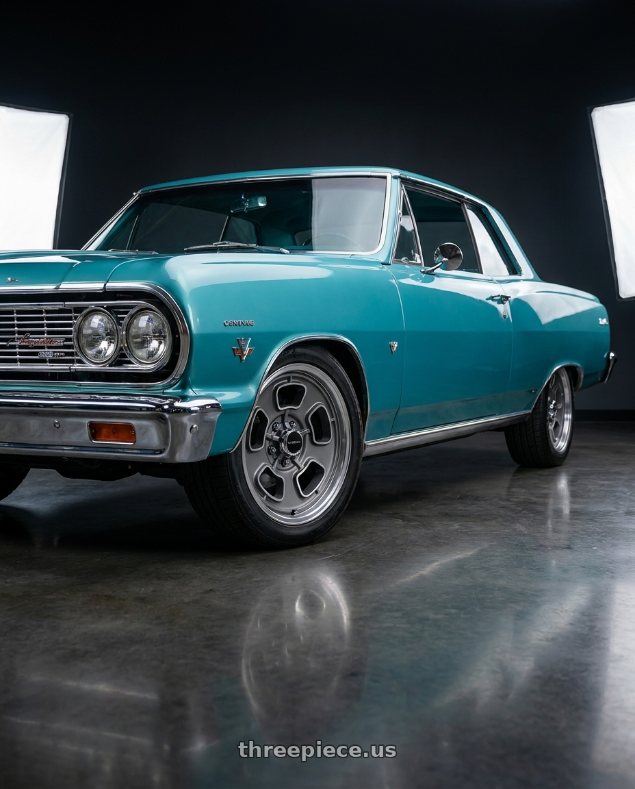 1964 Chevrolet Chevelle with Vision American-Muscle 148 Shift 5x120.65 15x7-7 Satin Grey Machined Face/Lip wheels
