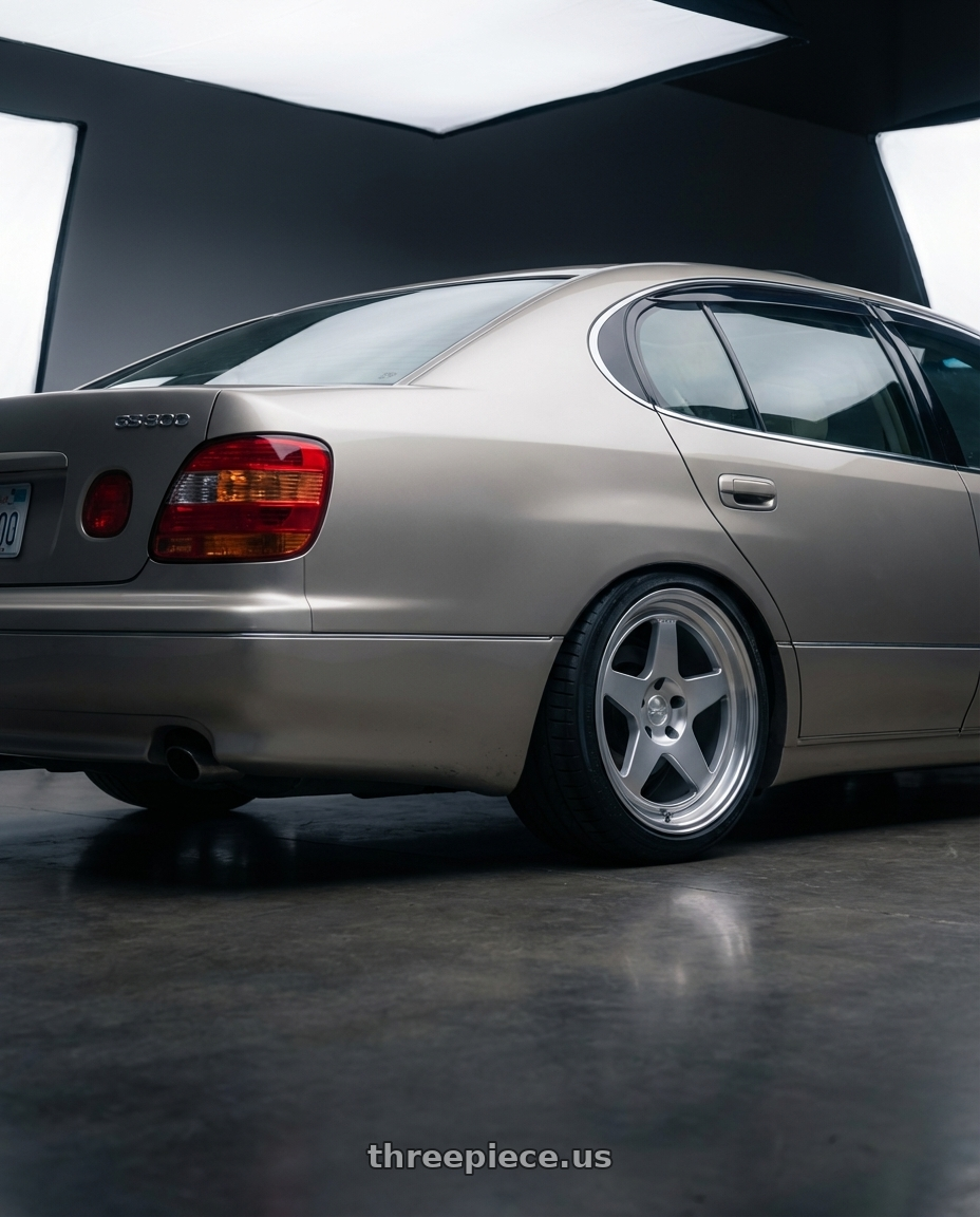 2000 lexus gs300 with Kansei K12H KNP 5x114.3 18x9.5 22 Hyper Silver wheels rear three quarter view square tires