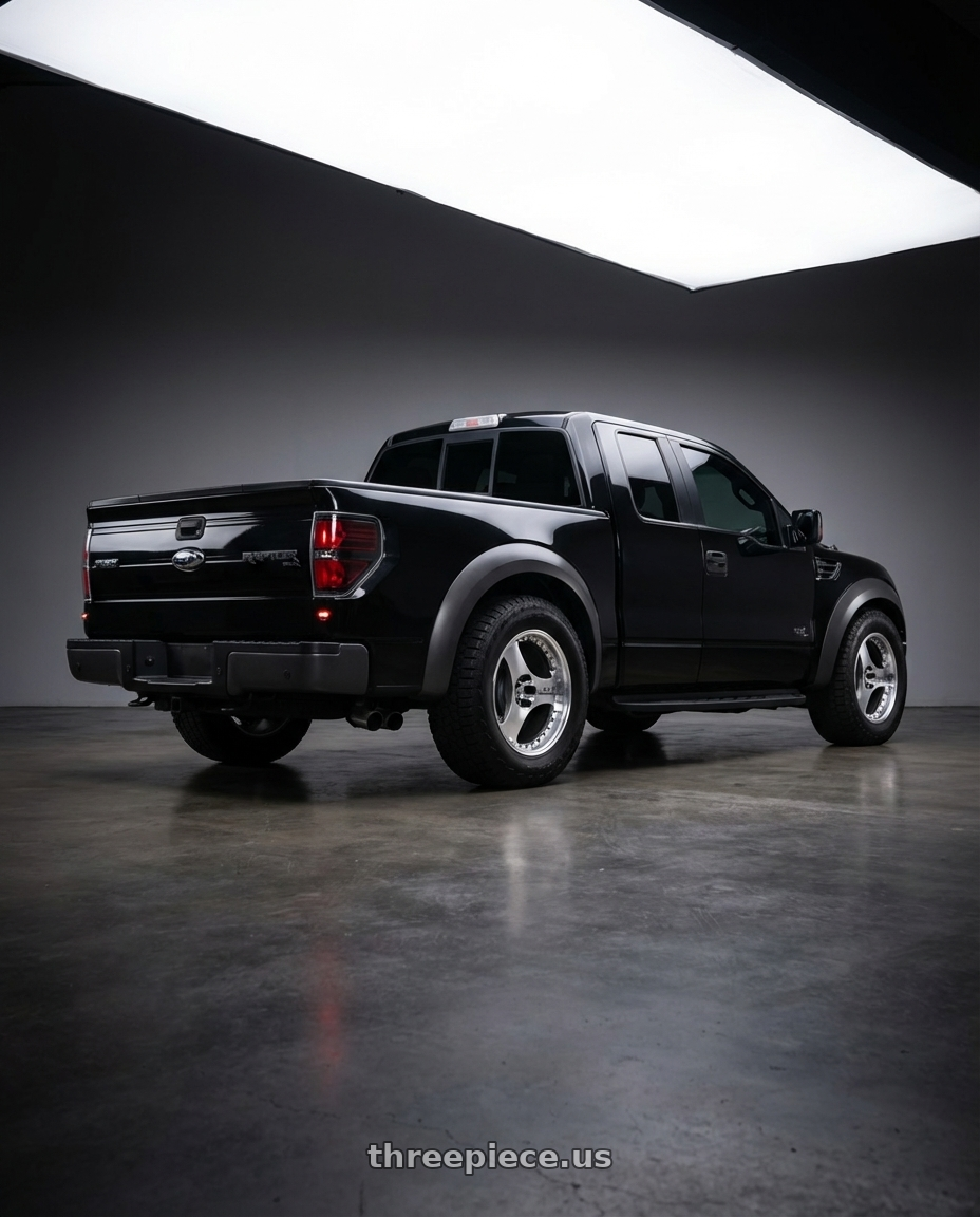 2010 ford F150 raptor with Advan Racing ONI2 PROGRESSIVE 5x114.3 20x10.5 +20 MACHINING & DIAMOND CUT wheels rear three quarter view meaty tires