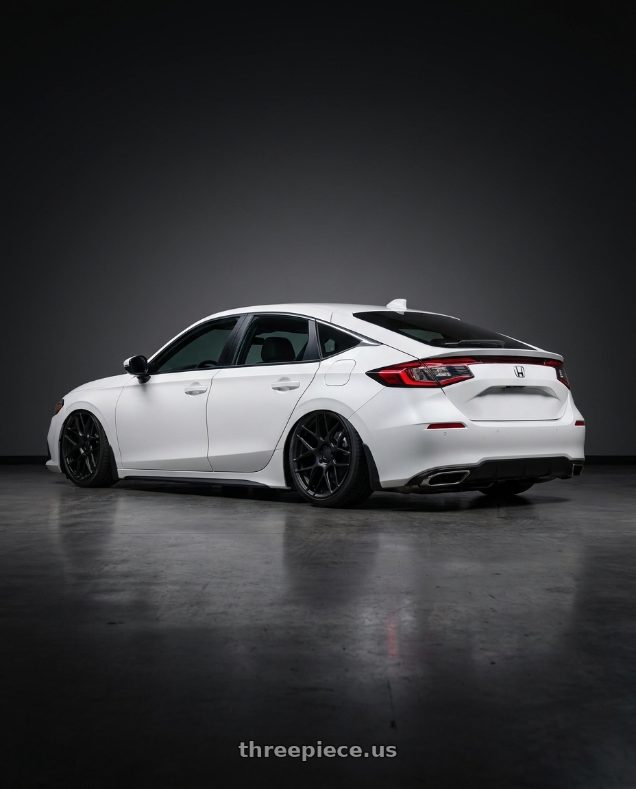 2024 Honda Civic with Aodhan AFF2 5x114.3 19x8.5+35 Matte Black wheels rear three quarter view slight stretch tires