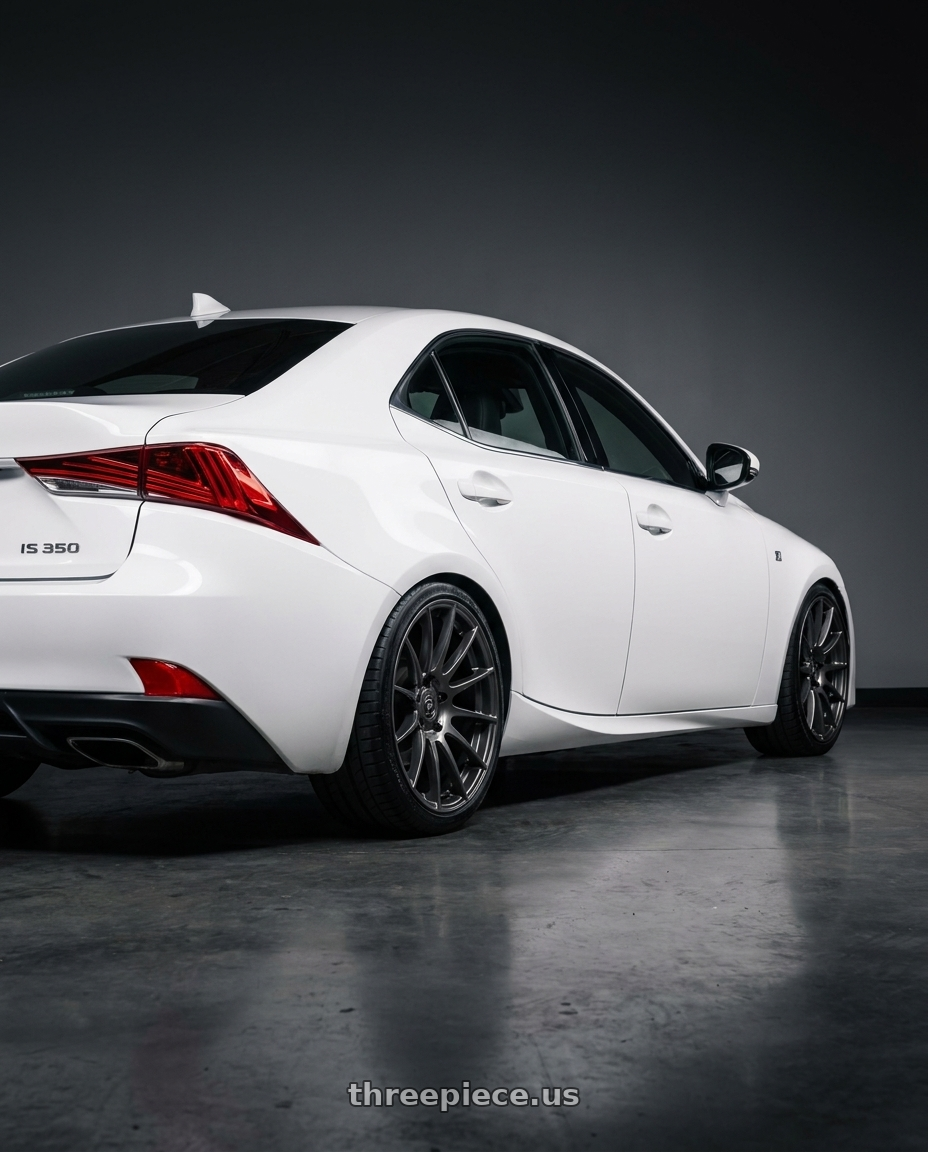 2018 Lexus IS 350 F Sport with Forgestar CF10 5x114.3 19x9.5 +29 Gloss Anthracite wheels rear three quarter view square tires