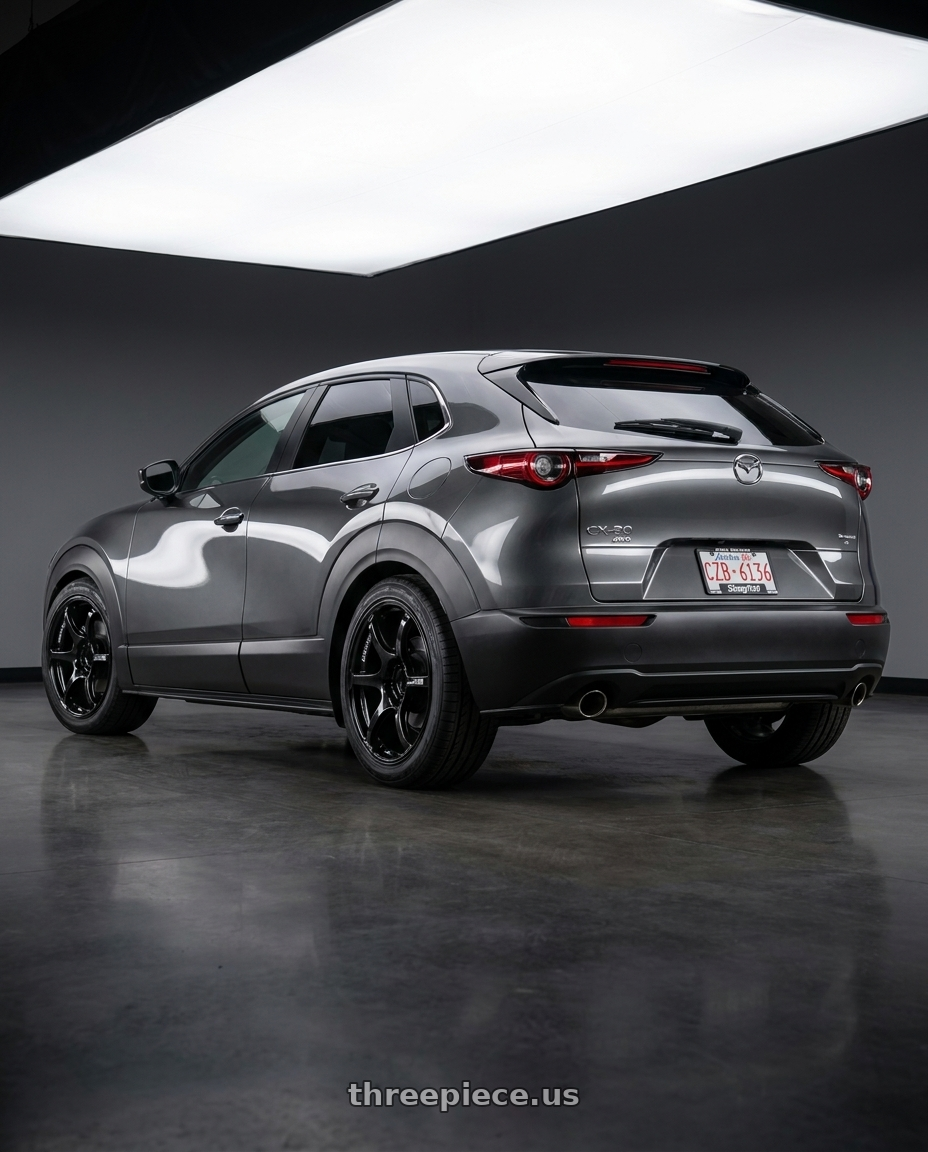 2026 mazda cx-30 with Advan RGIII 5x114.3 18x9.0+35 Gloss Black wheels rear three quarter view square tires