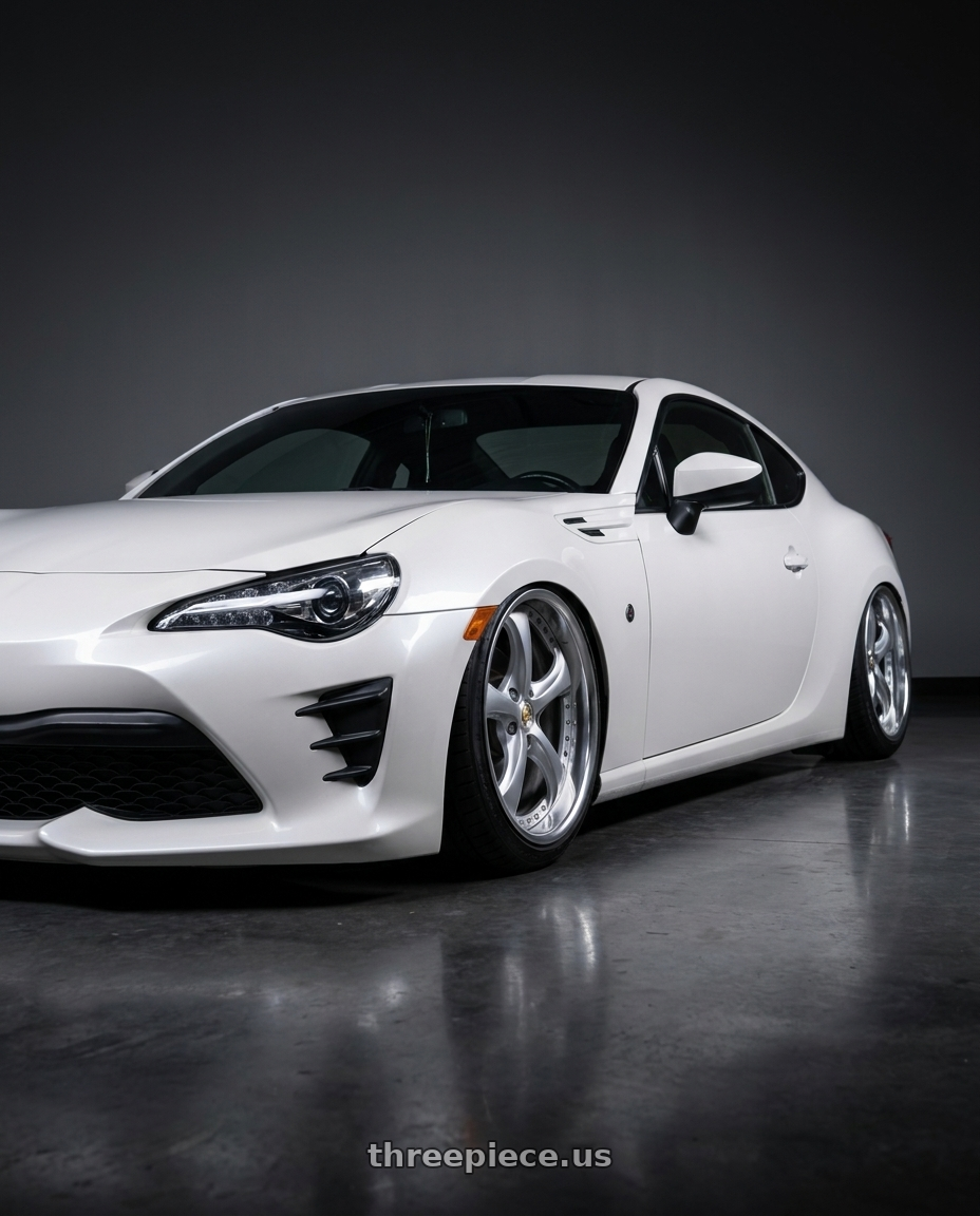 2017 Toyota 86 pearl white with Work Wheels VS-KF 5x114.3 18x9.5-23 Light Grey Silver O Disk FULL REVERSE wheels