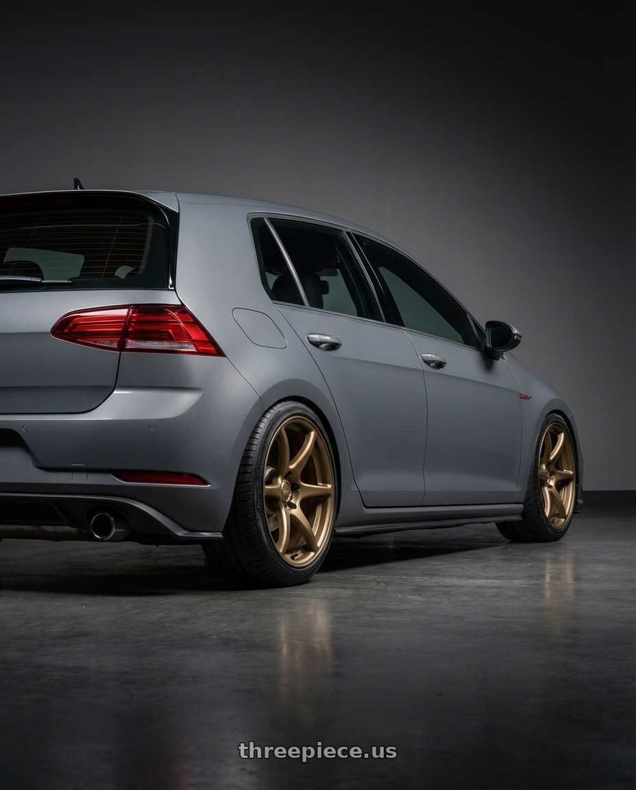 2019 Volkswagen GTI MK7 with Kansei K11B Tandem 5X112 18x8.5 35 Bronze wheels rear three quarter view square tires