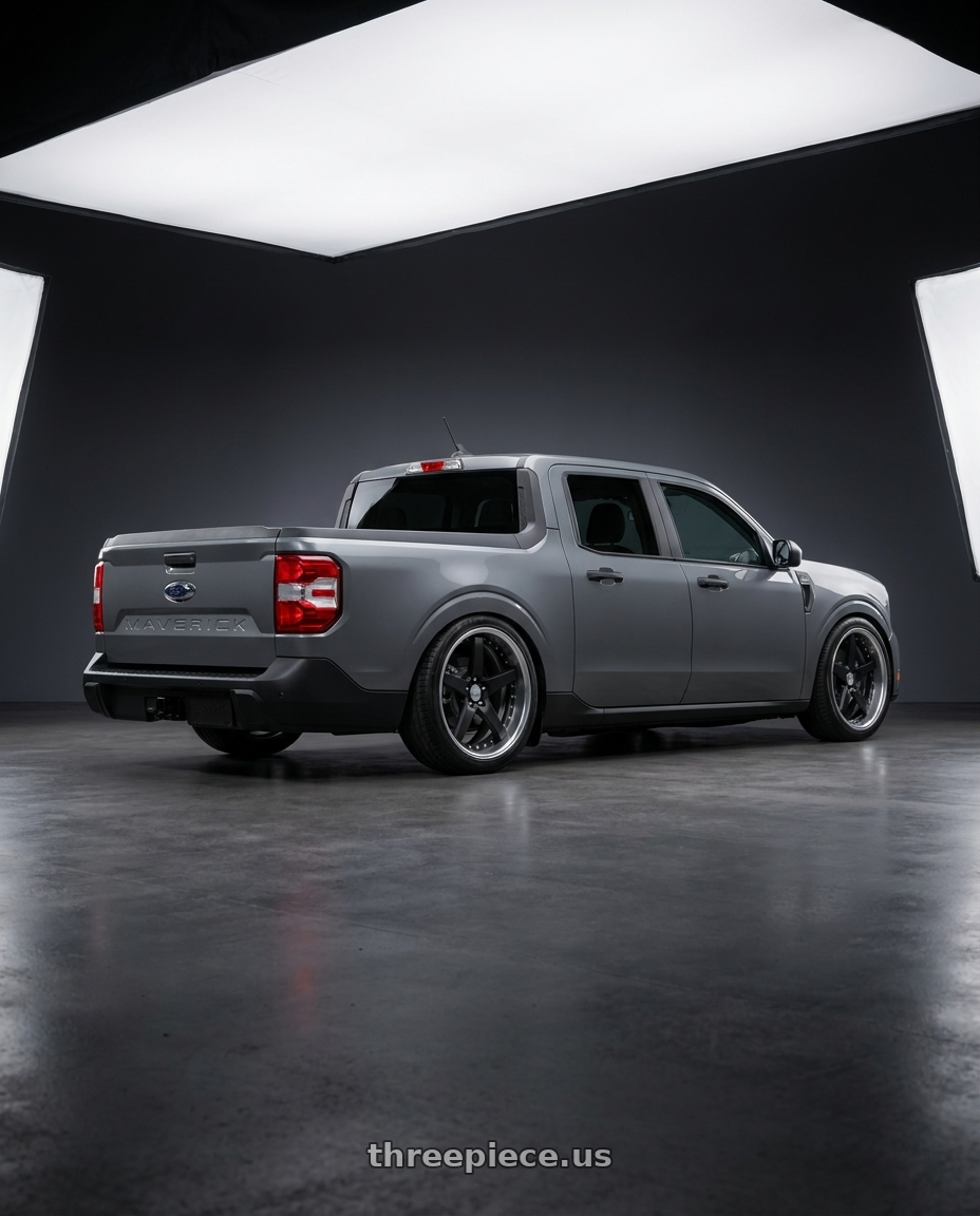 2026 ford maverick with Work Gnosis Gr203 5x108 19x9.5+45 H Disk Matte Black wheels rear three quarter view slight stretch tires