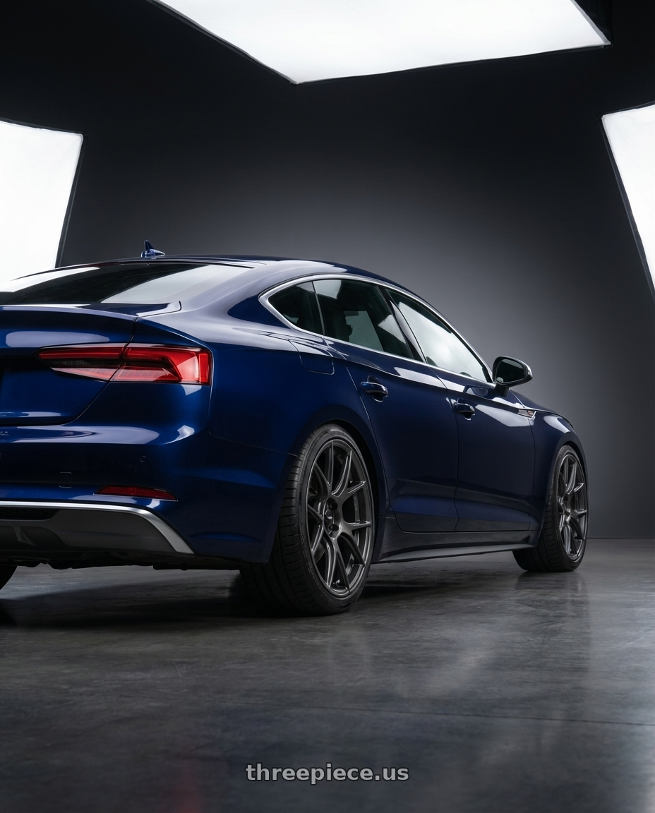 2014 Audi S5 B8 with Konig Ampliform 5x112 19x8.5+32 Dark Metallic Graphite wheels rear three quarter view square tires