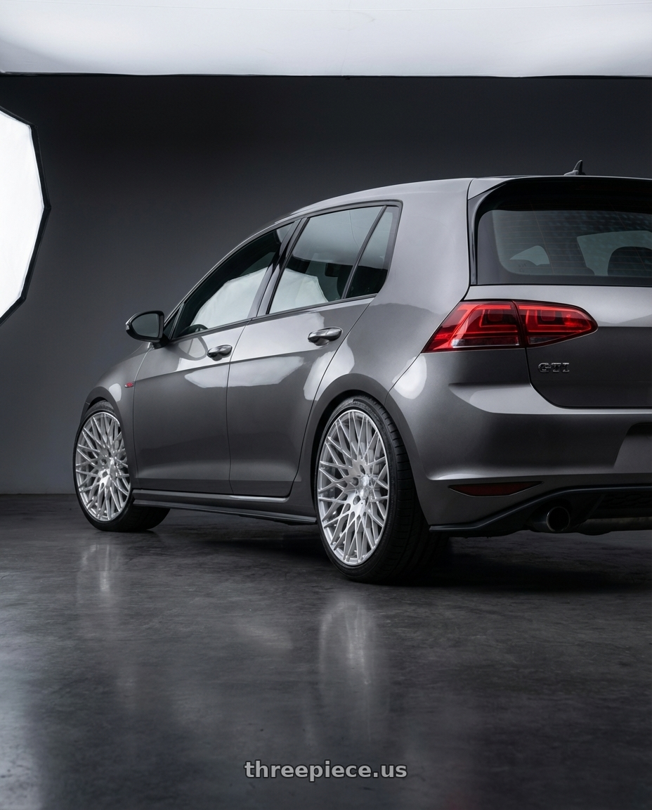 2019 Volkswagen GTI MK7 with Avant Garde Wheels M540 5X112 18x9 +48 Silver Machined wheels rear three quarter view square tires