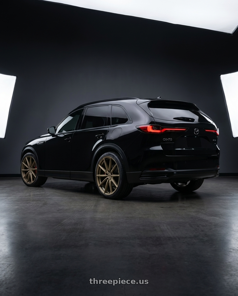 2026 mazda cx 70 with Petrol P4B 5X120 17X8 +35 MATTE BRONZE wheels rear three quarter view square tires