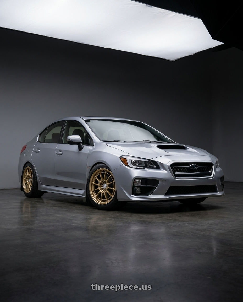 2015 Subaru wrx limited with Enkei NT03+M 5x114.3 18x9.5+40 Titanium Gold wheels