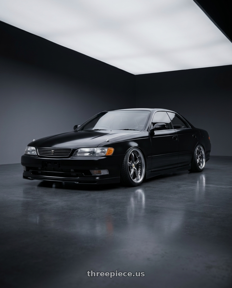 1995 Toyota mark 2 with Work Wheels VS-KF 5x114.3 18x10-5 Brilliant Silver Black R Disk FULL REVERSE wheels