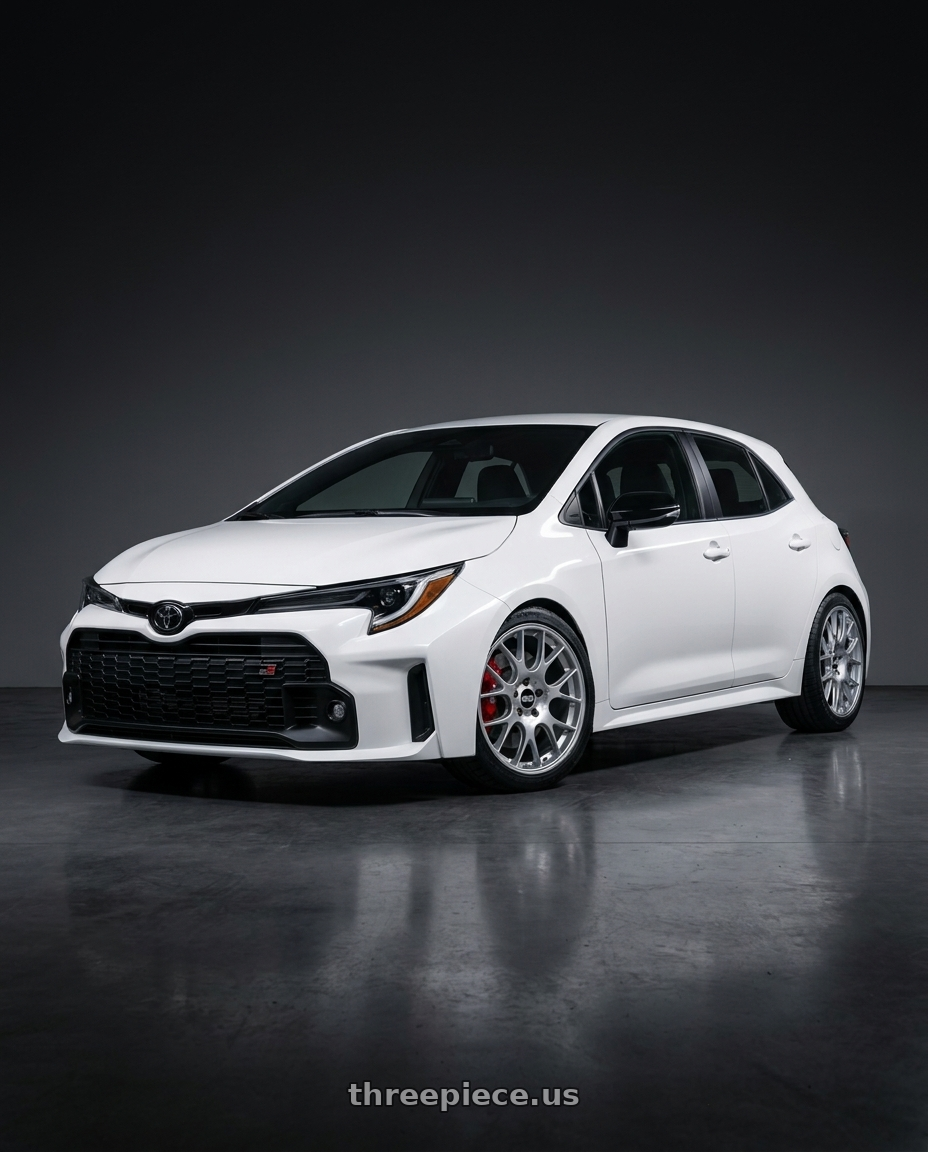 2022 Toyota gr corolla with BBS CH-R 5x112 18x8.5 +38 Brilliant Silver Polished Rim Protector wheels